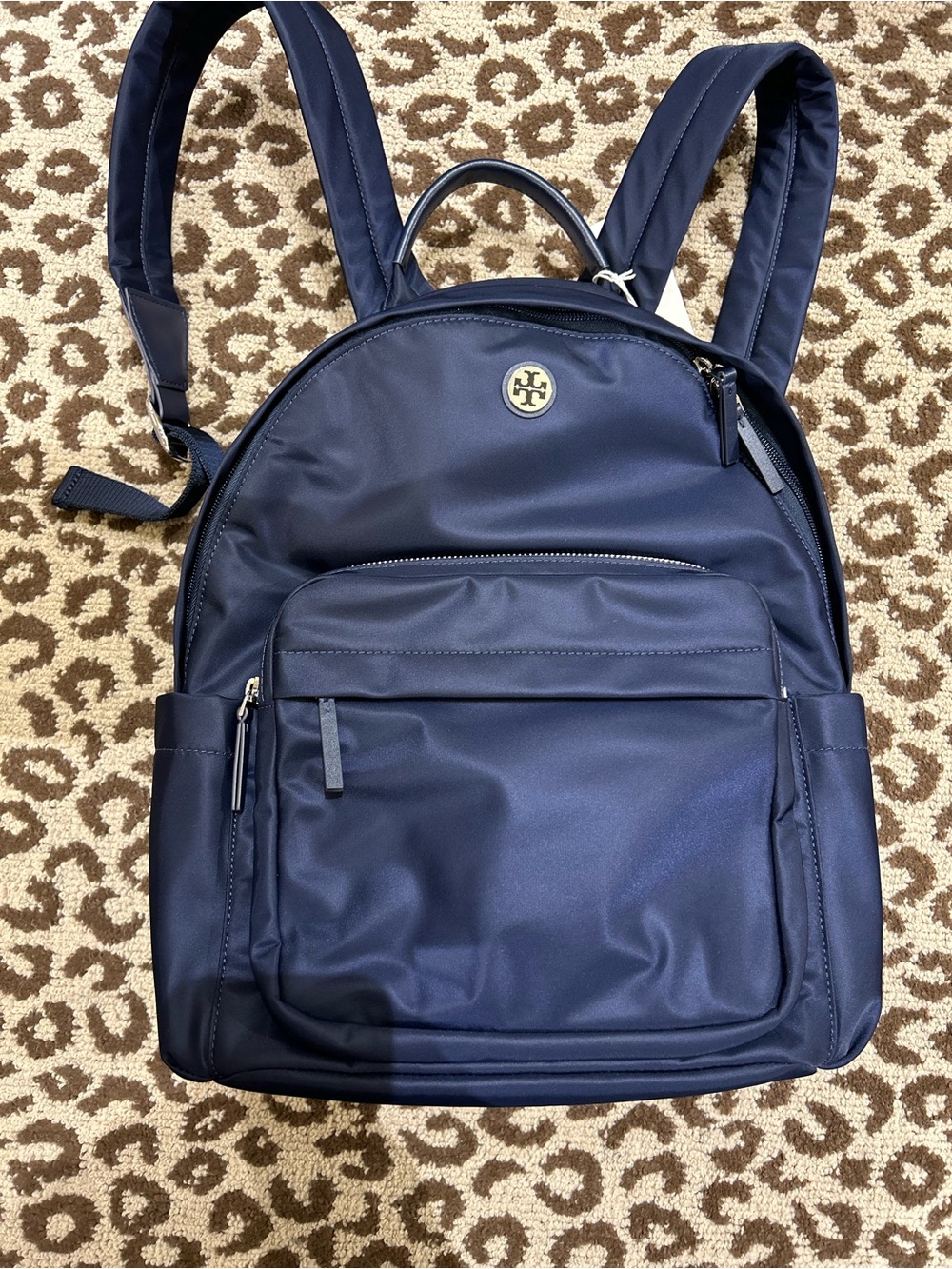 Tory Burch Navy Nylon Backpack with Gold Logo